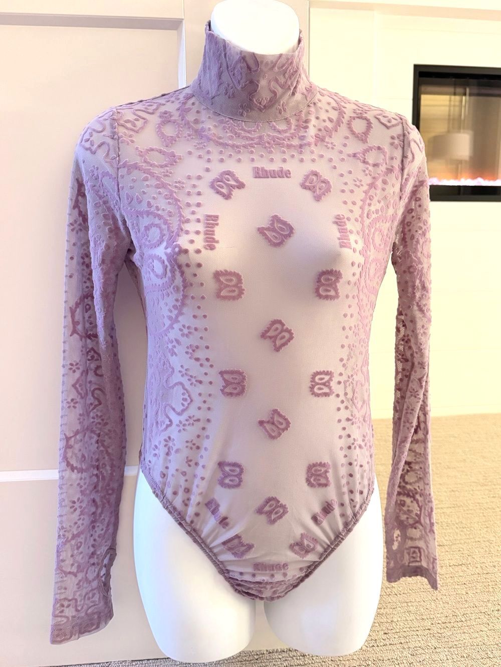 RHUDE Stunning Lilac Mesh Logo Bandana Bodysuit M NWT $500!!
